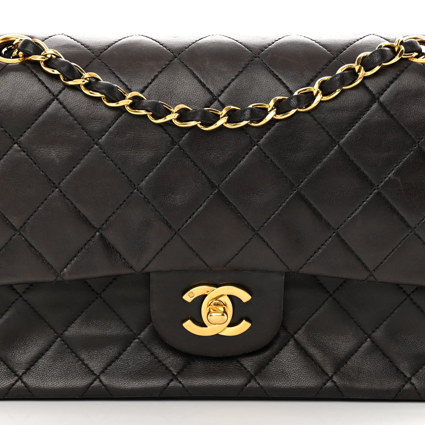 Lambskin Quilted Medium Double Flap Black