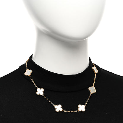 Van Cleef & Arpels 18K Yellow Gold Mother of Pearl 10 Motifs Vintage Alhambra Necklace 2 of 5