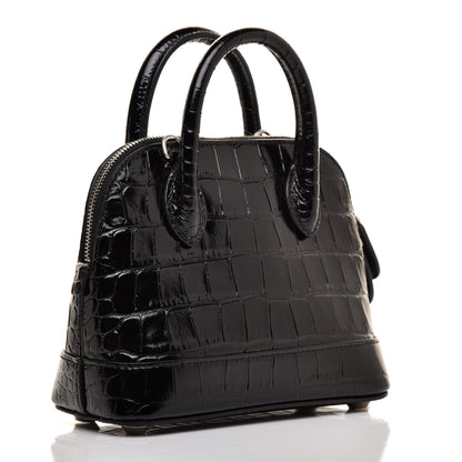 Balenciaga Shiny Calfskin Logo Crocodile Embossed XXS Ville Top Handle Bag Black White 3 of 10