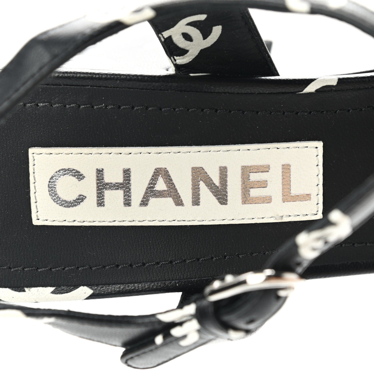 Chanel Printed Lambskin CC Sandals 39 Black White 7 of 9