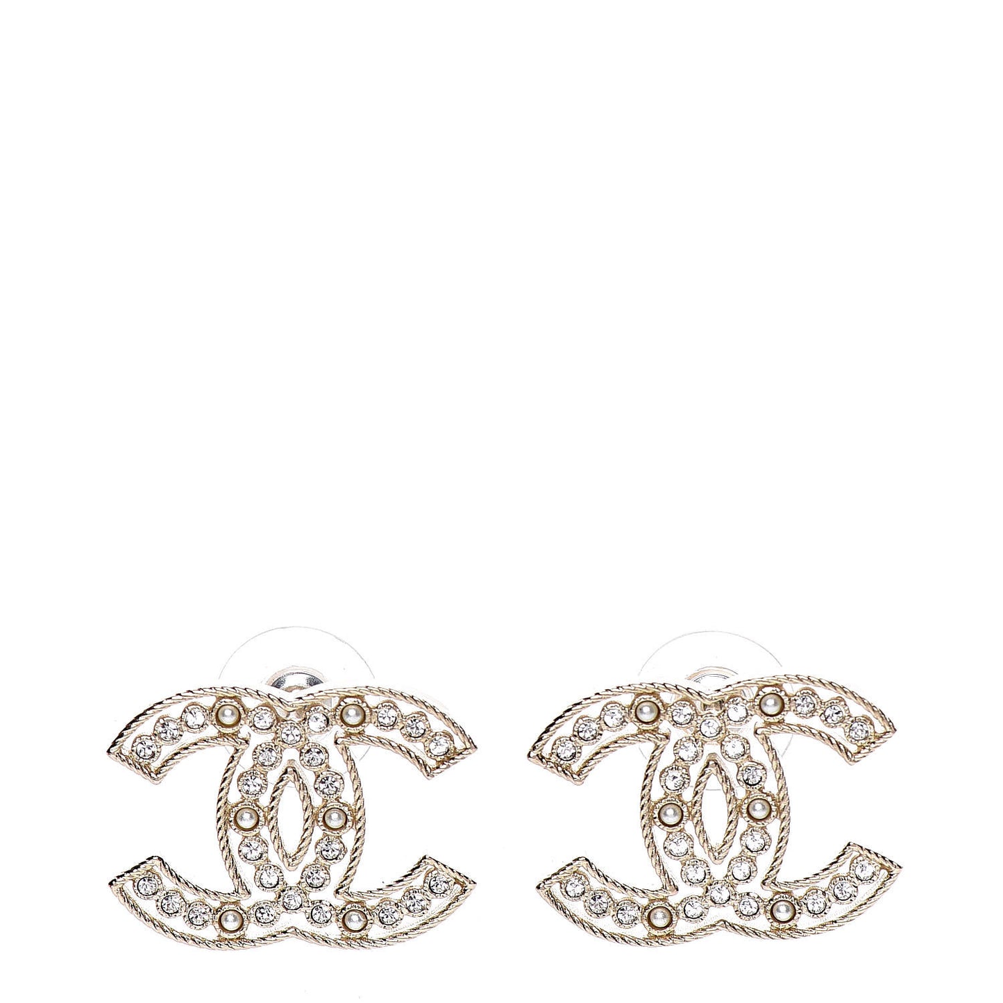 Pearl Crystal Sparkling Pearls CC Earrings Light Gold