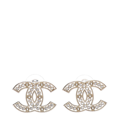 Chanel Pearl Crystal Sparkling Pearls CC Earrings Light Gold 1 of 3