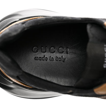 Gucci Monogram Textured Dollar Calfskin Mens Rhyton Sneakers 8 Black Khaki Beige 7 of 10