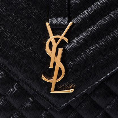 Saint Laurent Grain De Poudre Textured Mixed Matelasse Large Triquilt Monogram Satchel Black 8 of 10