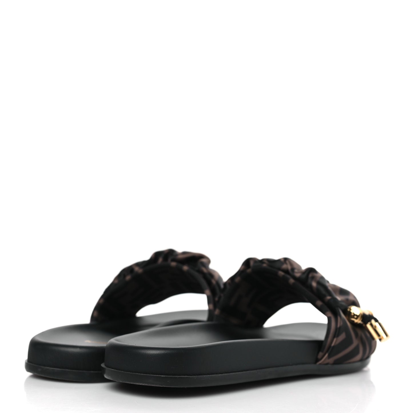 Satin FF Fendi Feel Slide Sandals 38 Tobacco Black