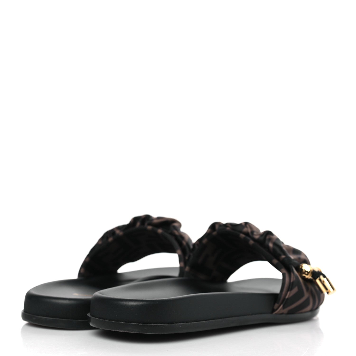 Fendi Satin FF Fendi Feel Slide Sandals 38 Tobacco Black 4 of 8