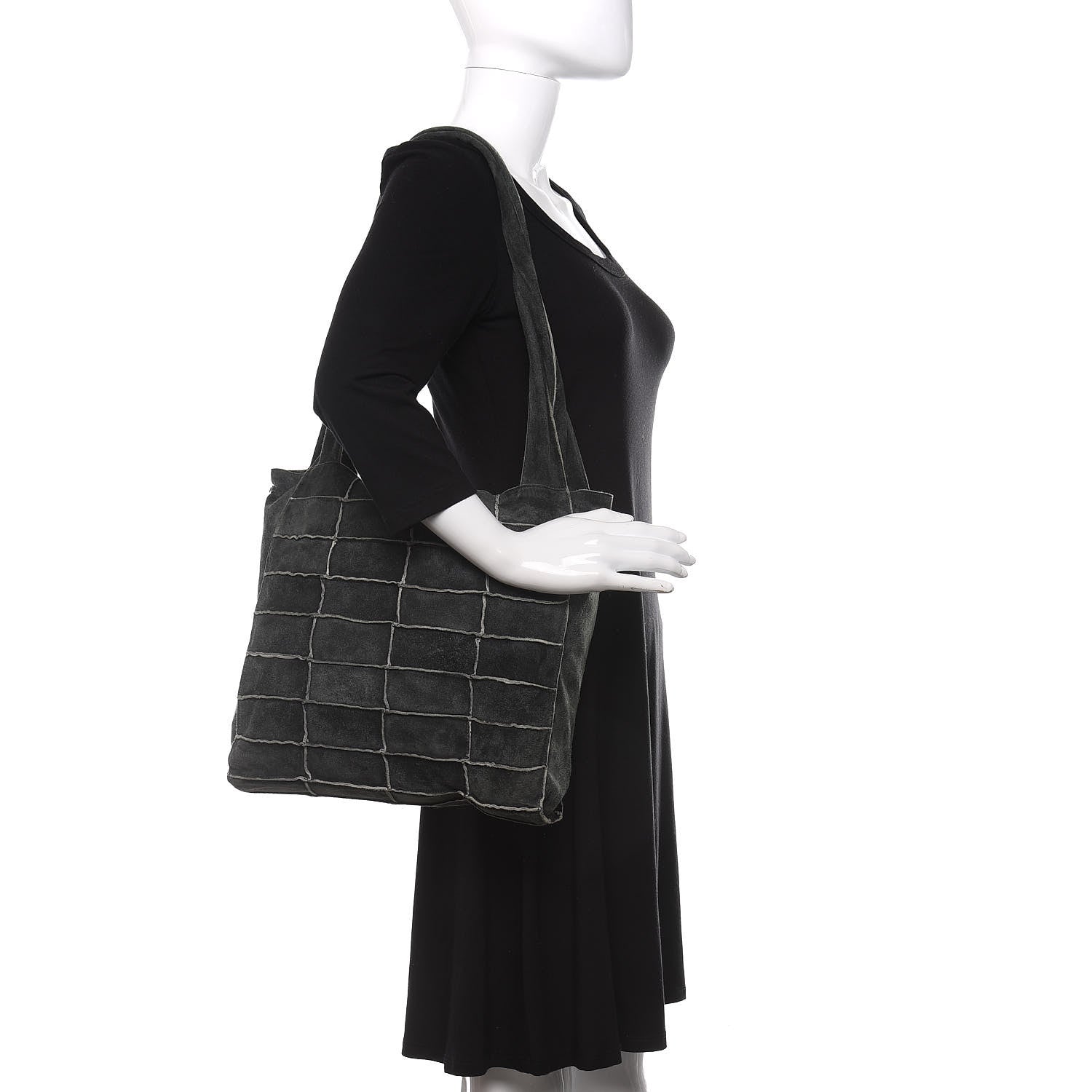 Chanel Suede Patchwork Shoulder Bag Charcoal Grey 2 of 10