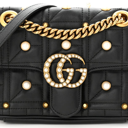 Gucci Calfskin Matelasse Studded Mini Pearly GG Marmont Shoulder Bag Black 8 of 10