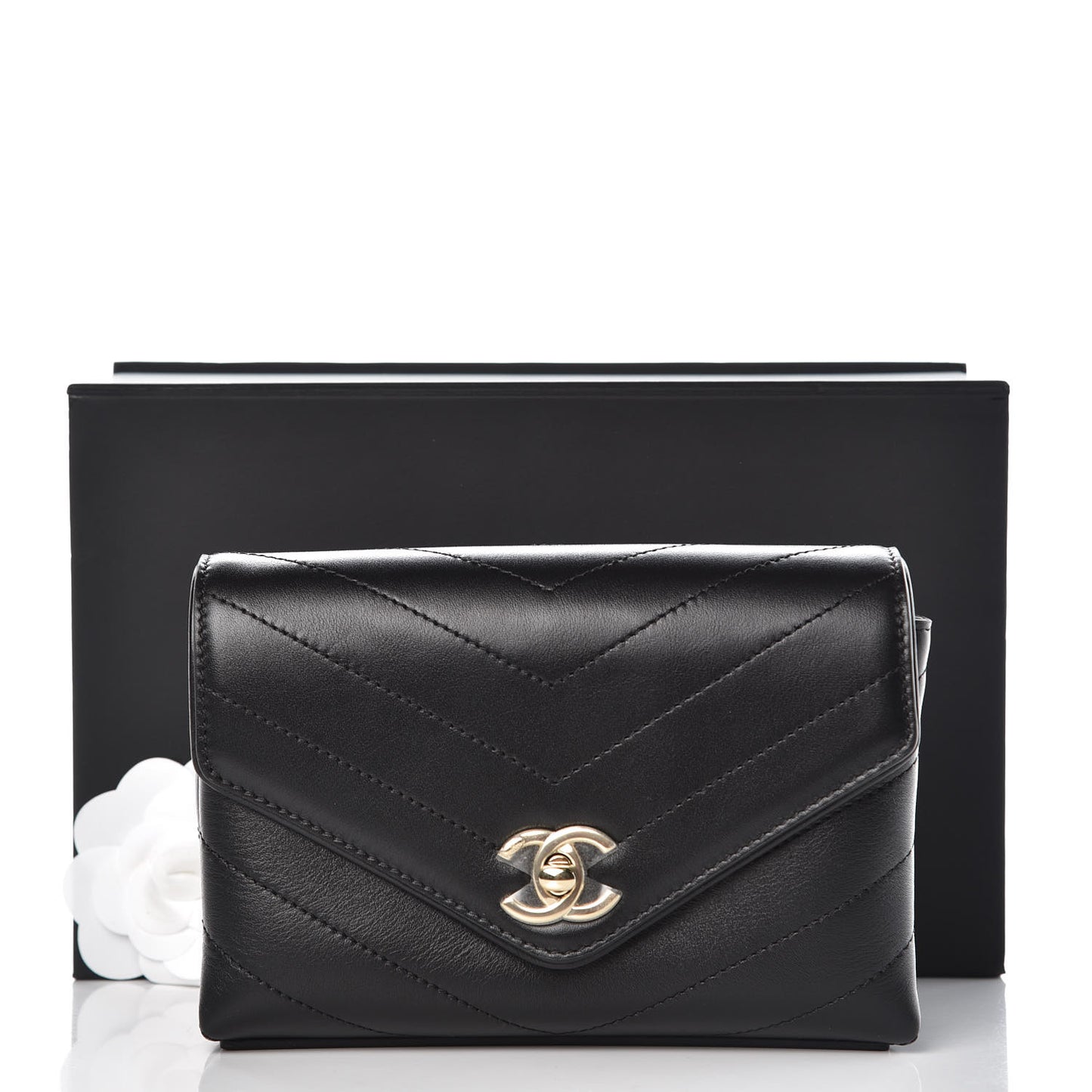 Calfskin Chevron Stitched Coco Waist Bag Black