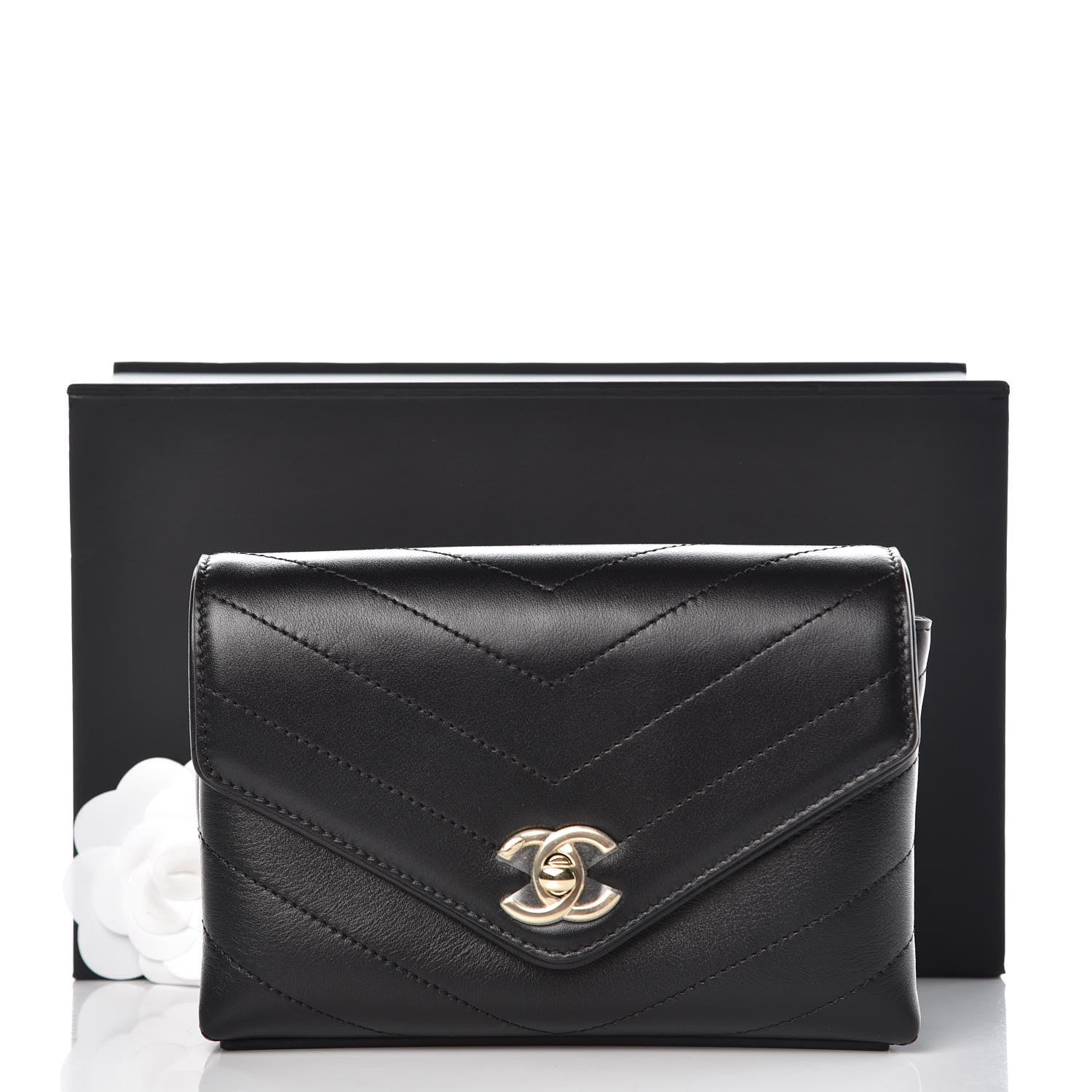 Chanel Calfskin Chevron Stitched Coco Waist Bag Black 8 of 8