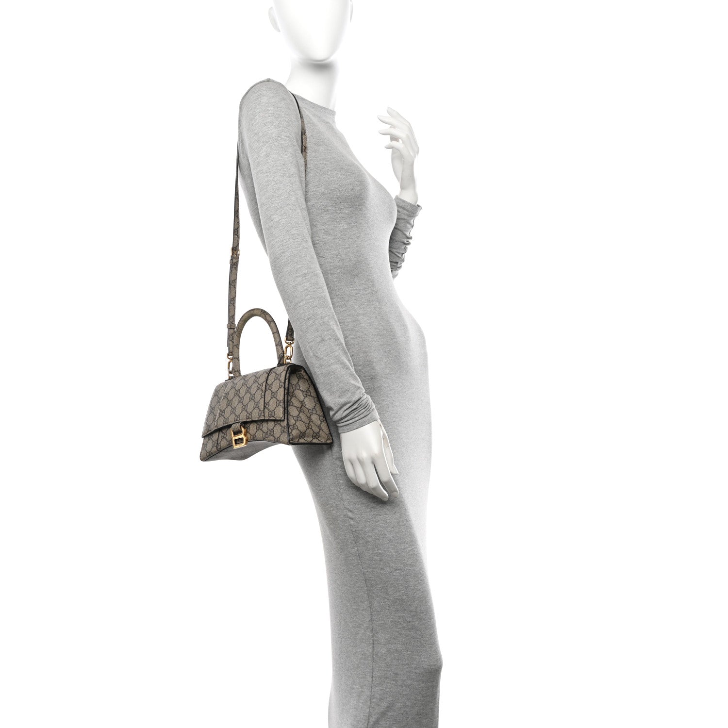 Balenciaga X GUCCI GG Supreme Monogram Small Hourglass Top Handle Bag Beige Ebony 3 of 11