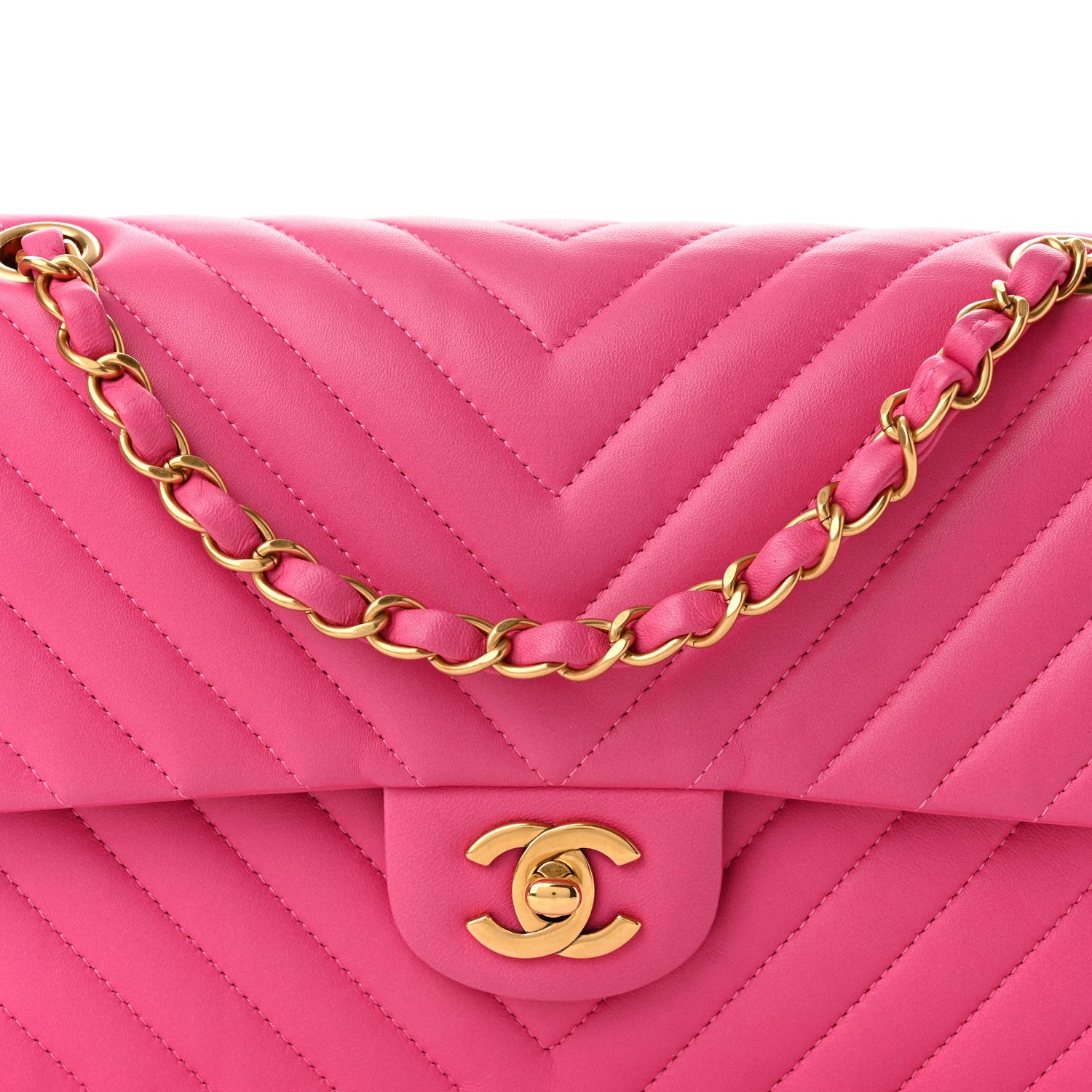 Chanel Lambskin Chevron Quilted Medium Double Flap Pink 8 of 11