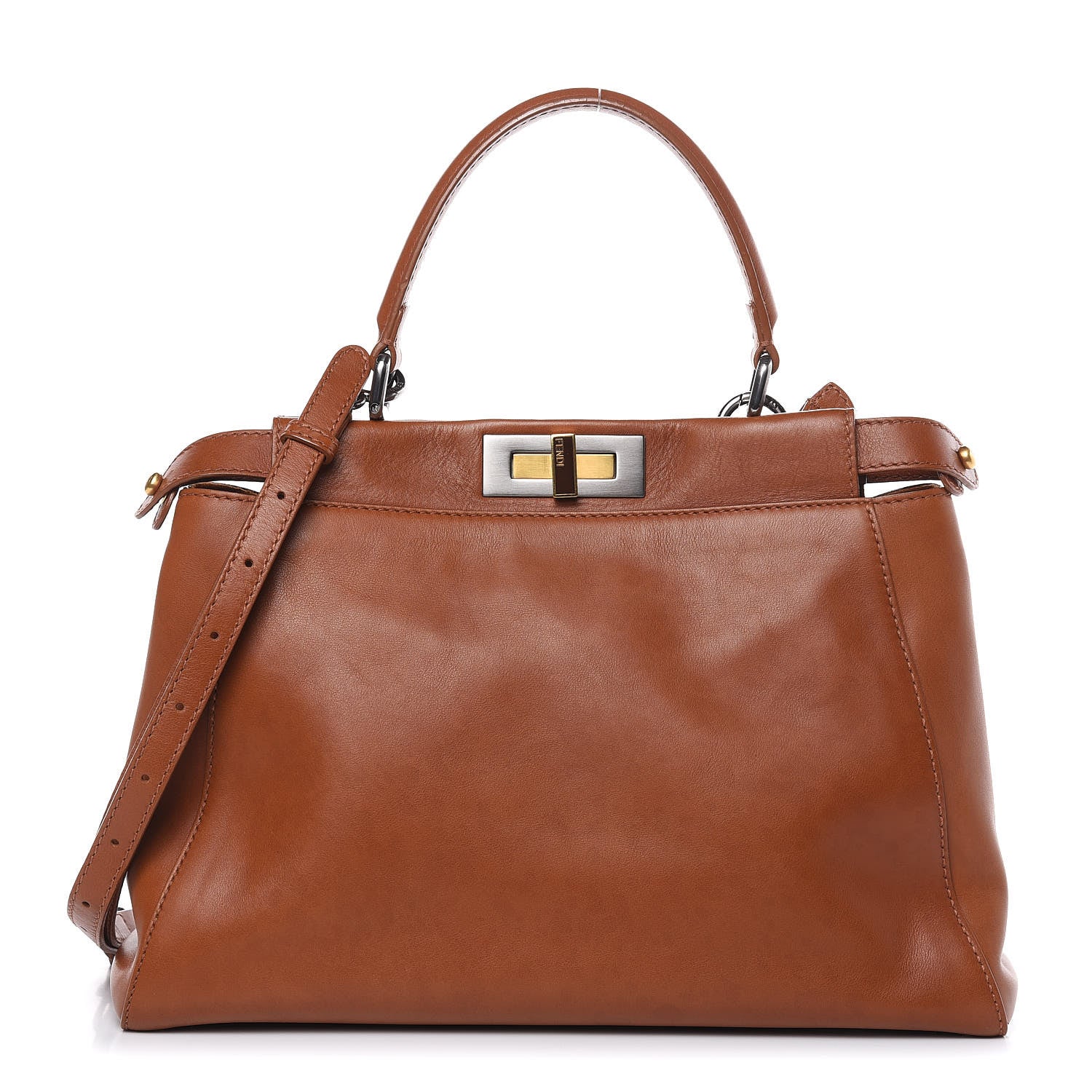 Fendi Vitello Suede Medium Peekaboo Iconic Satchel Cuoio Rame Moro 1 of 14