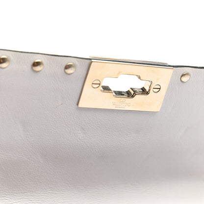 Valentino Garavani Lambskin VLTN Print Medium Rockstud Spike Shoulder Bag Optic White Black 10 of 10