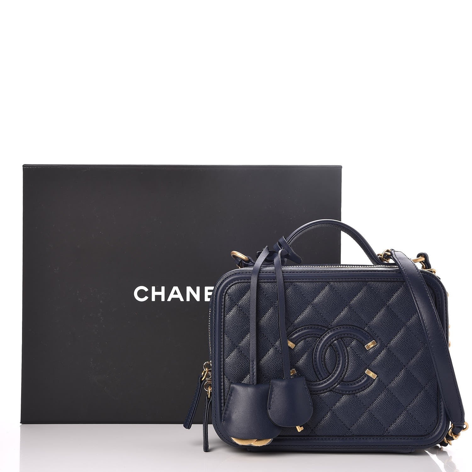 Chanel Caviar Quilted Medium CC Filigree Vanity Case Navy 8 of 8