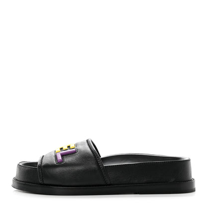 Chanel Lambskin Cha-Nel Mule Sandals 36 Black Multicolor 1 of 8