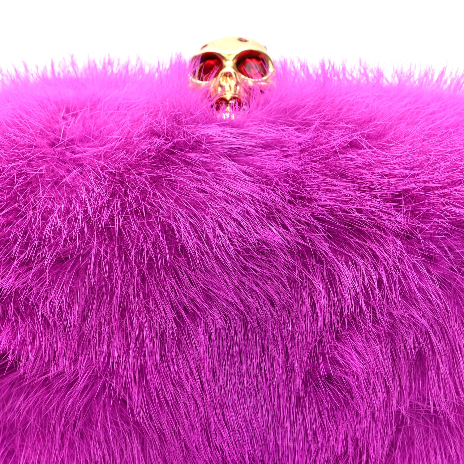 Alexander McQueen Mink Fur Britannia Skull Box Clutch Fuchsia 7 of 9