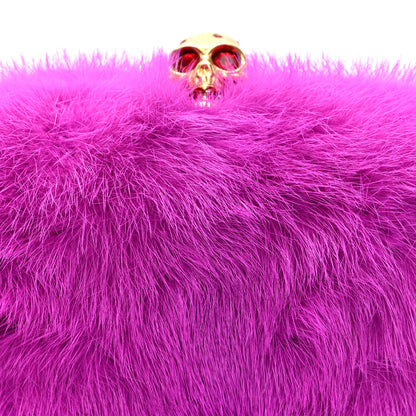 Alexander McQueen Mink Fur Britannia Skull Box Clutch Fuchsia 7 of 9