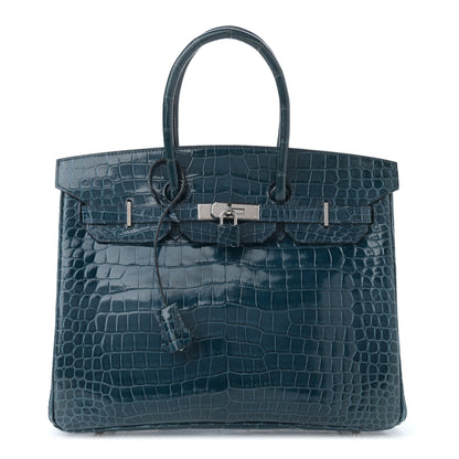 Hermes Shiny Porosus Crocodile Birkin 35 Bleu Roi 1 of 11