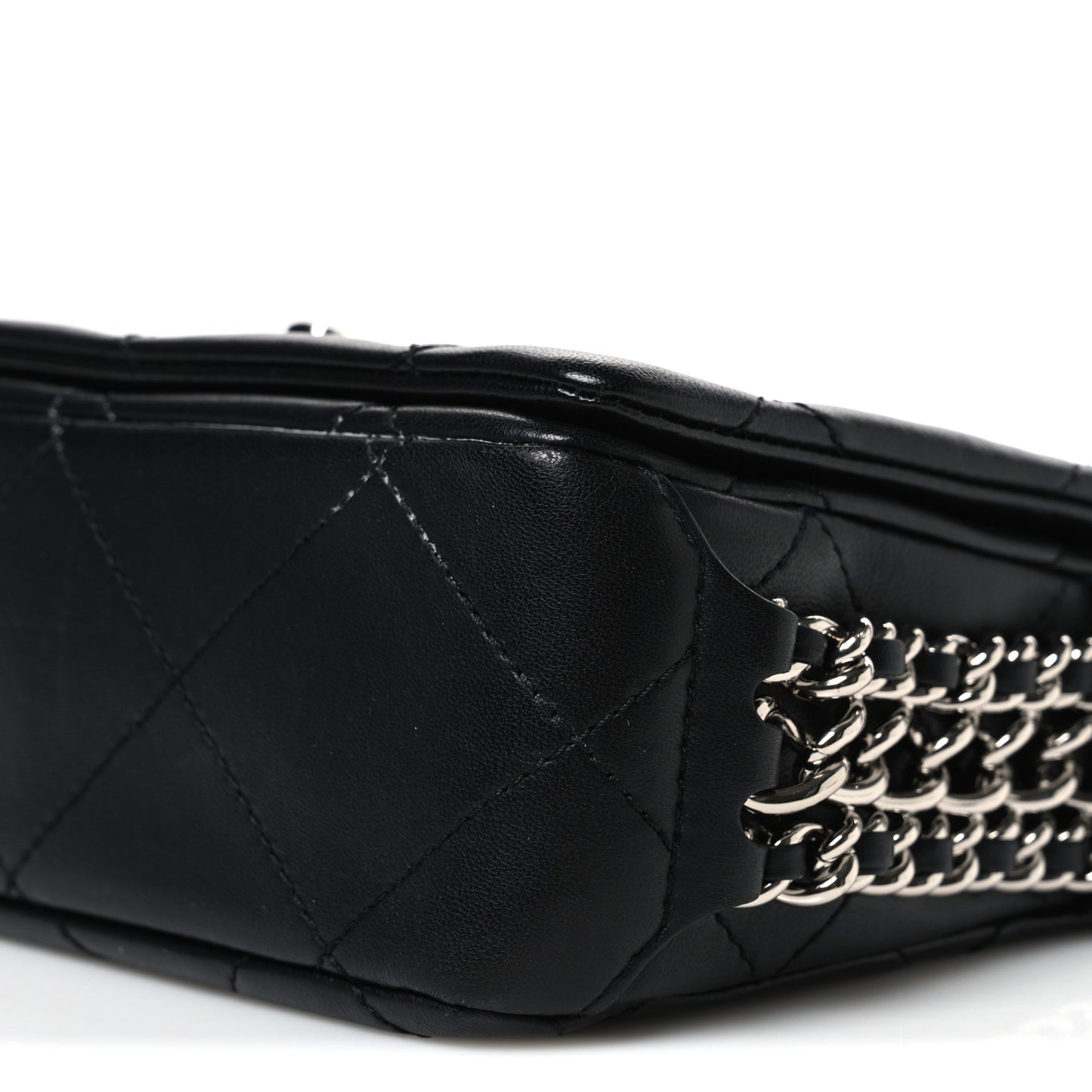 Lambskin Quilted Mini Chain Rows Flap Black
