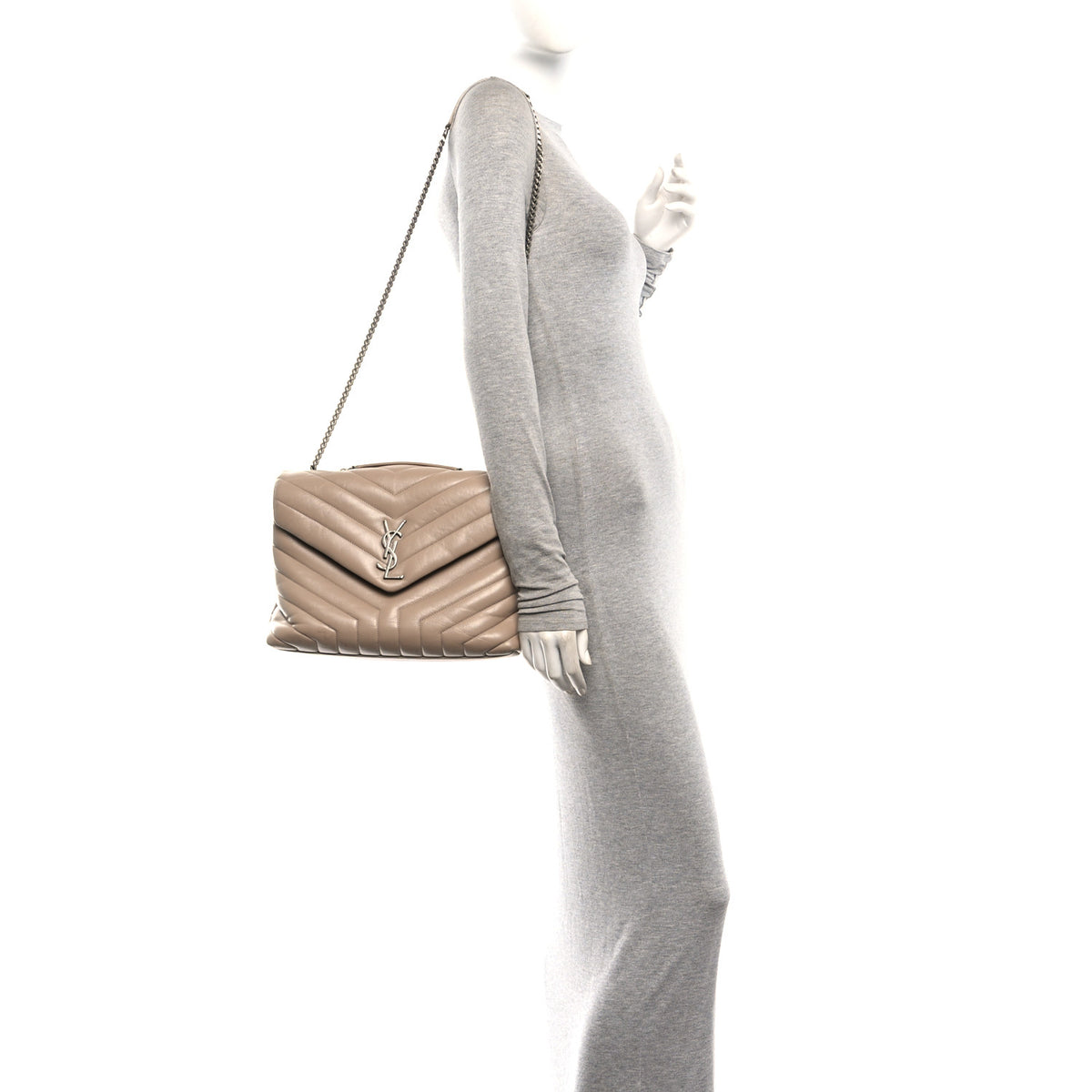 Calfskin Y Quilted Monogram Medium Loulou Chain Satchel Nude Powder
