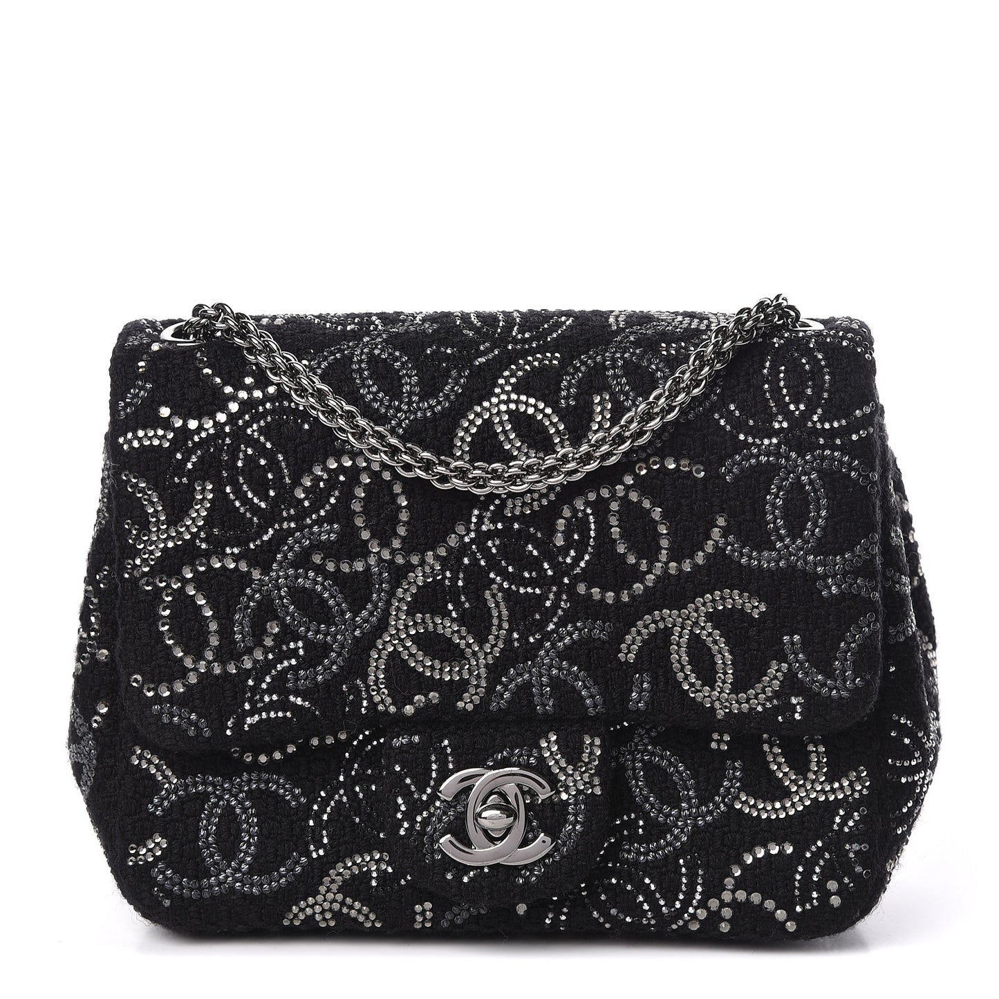 Tweed Strass Mini Pudong Flap Black