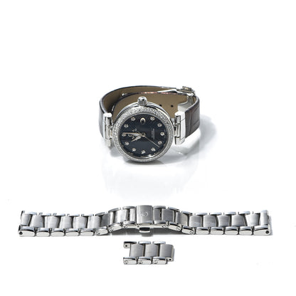 Omega Stainless Steel Alligator Diamond Pave Bezel 34mm De-Ville Ladymatic Co-Axial Automatic Watch Black 425.35.34.20.51.001 6 of 7