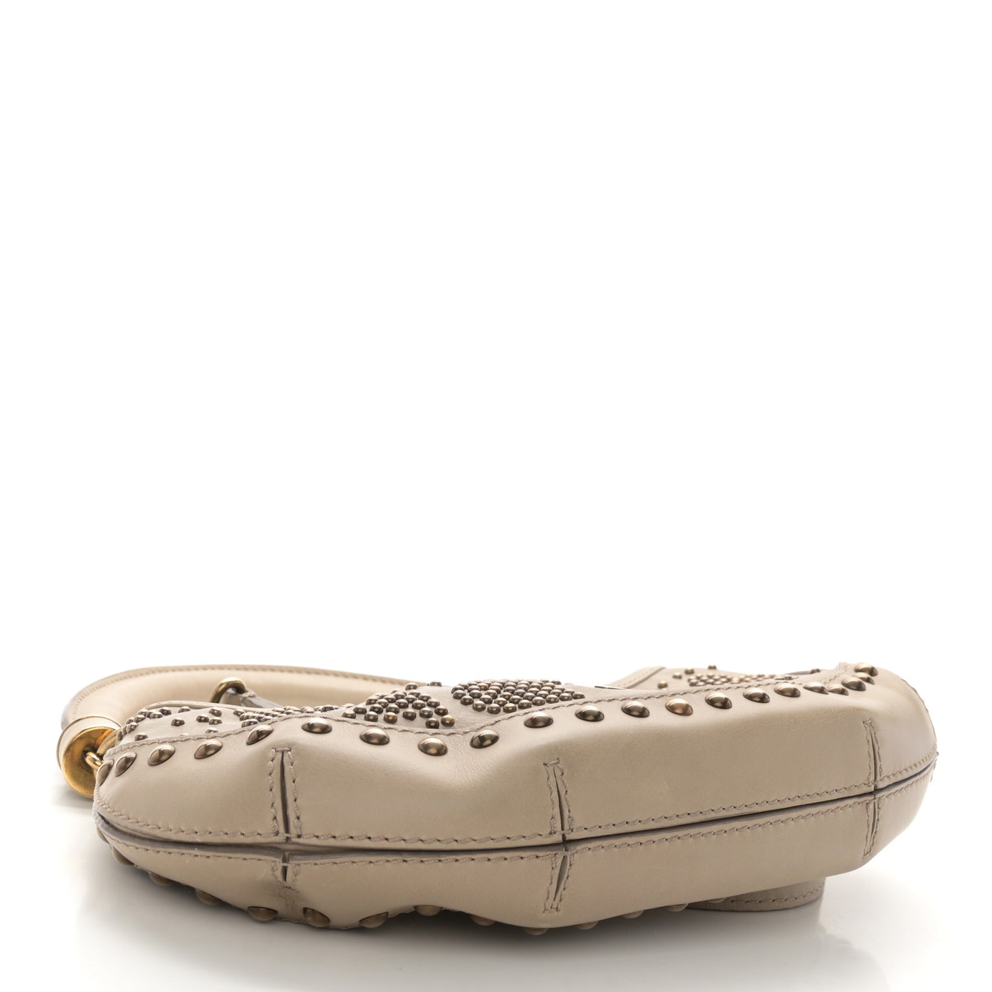 Calfskin Heart Studded Shoulder Bag Beige