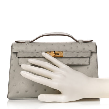 Hermes Ostrich Kelly Pochette Clutch Gris Perle 2 of 13