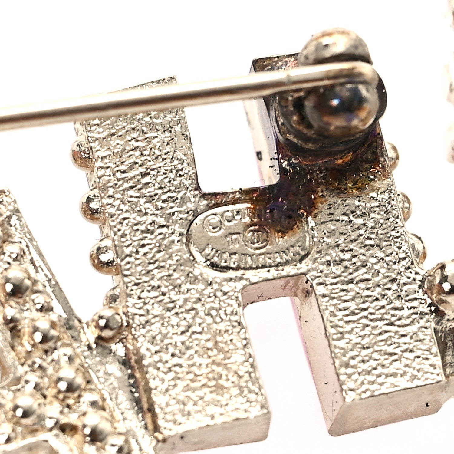 Chanel Crystal Enamel Pearl Logo Brooch Multicolor 3 of 4
