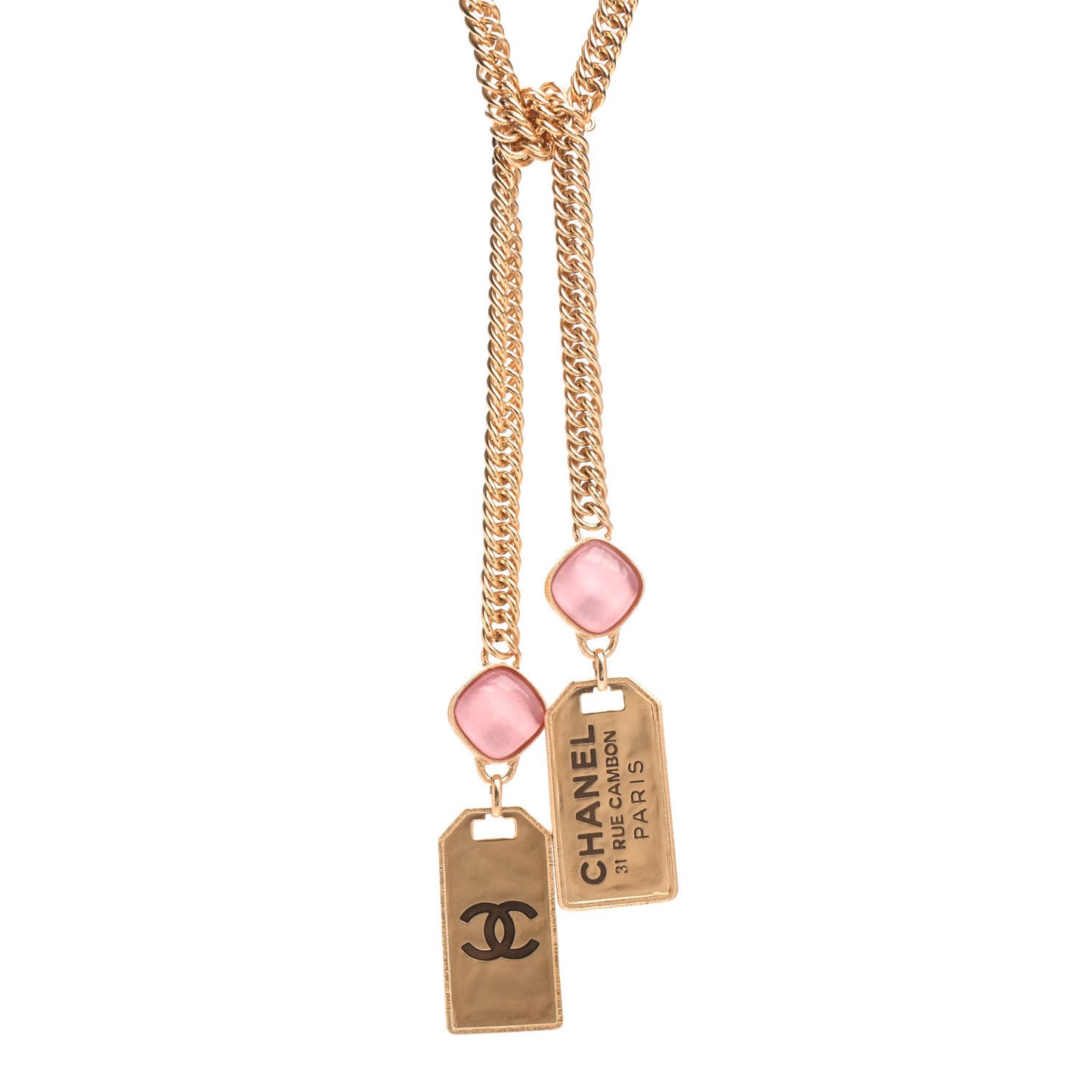 Metal CC Tags Pendant Choker Gold Pink