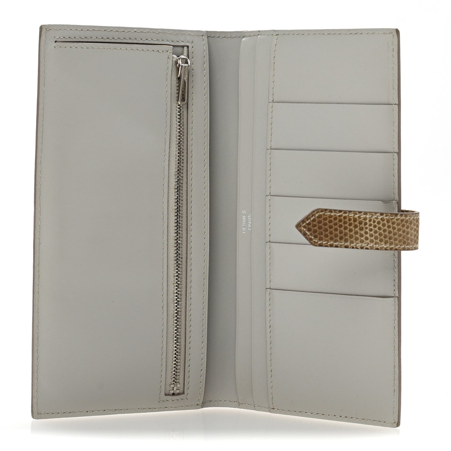 Tadelakt Lizard Bearn Gusset Wallet Gris Perle Ficelle