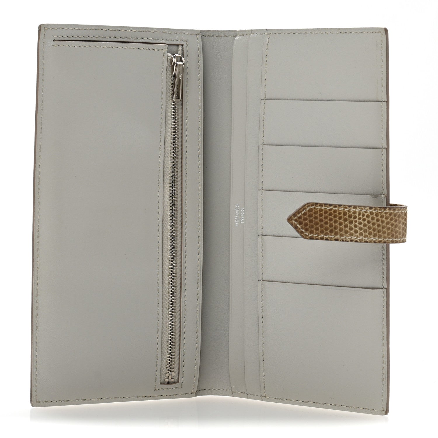 Hermes Tadelakt Lizard Bearn Gusset Wallet Gris Perle Ficelle 5 of 12