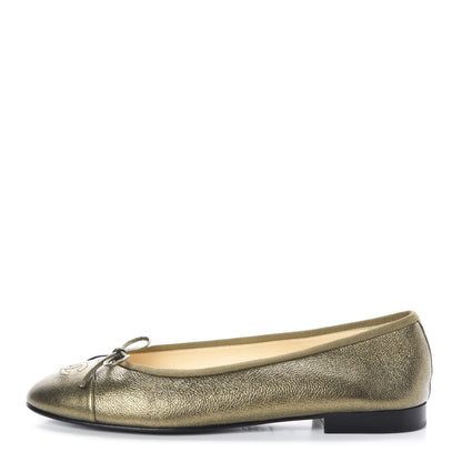 Chanel Metallic Calfskin Cap Toe CC Ballerina Flats 41 Gold 1 of 8
