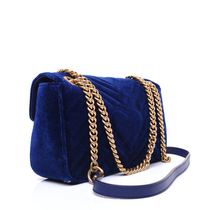 Gucci Velvet Matelasse Small GG Marmont Shoulder Bag Cobalt Blue 3 of 13