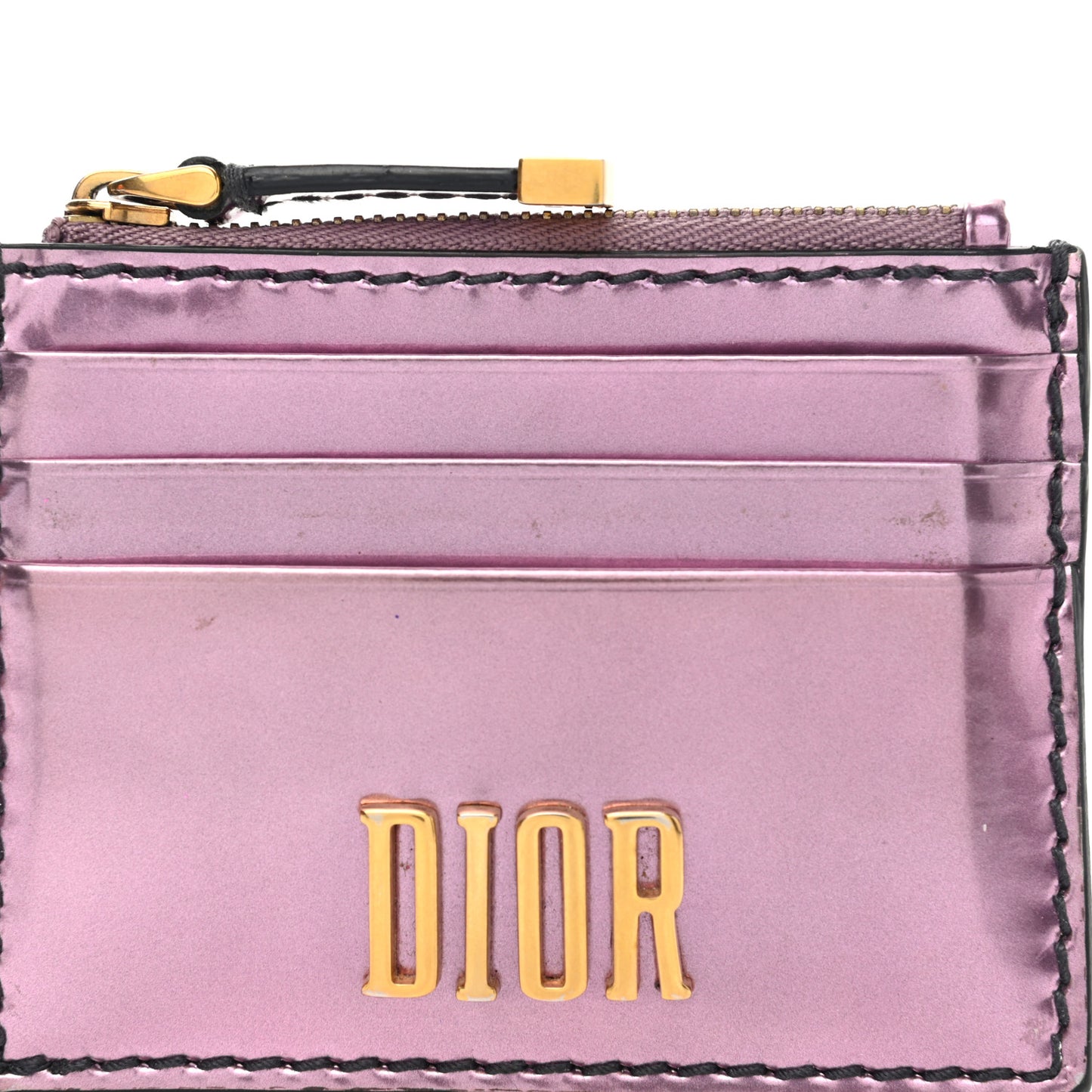Metallic Calfskin D-Fence Card Holder Pink
