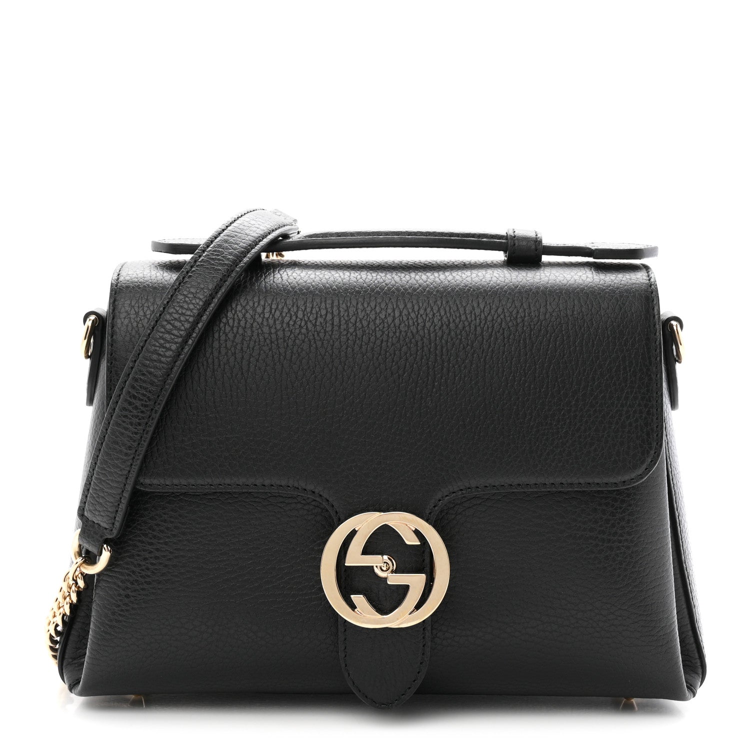 Gucci Dollar Calfskin Interlocking G Top Handle Shoulder Bag Black 1 of 10