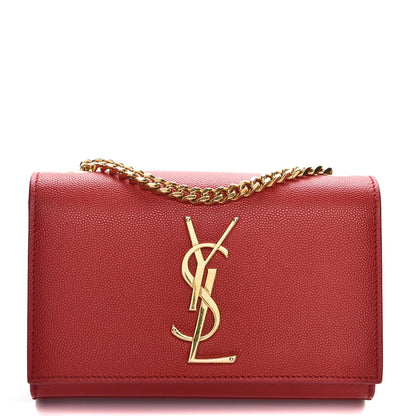 Saint Laurent Grain De Poudre Small Monogram Kate Satchel Red 1 of 7