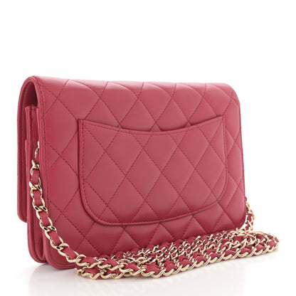 Chanel Lambskin Quilted Wallet On Chain WOC Dark Pink 3 of 10