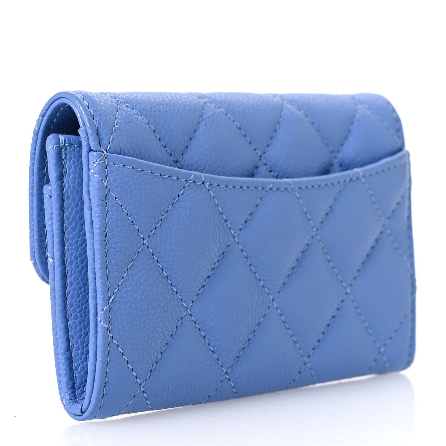 Caviar Quilted Flap Card Holder Wallet Blue