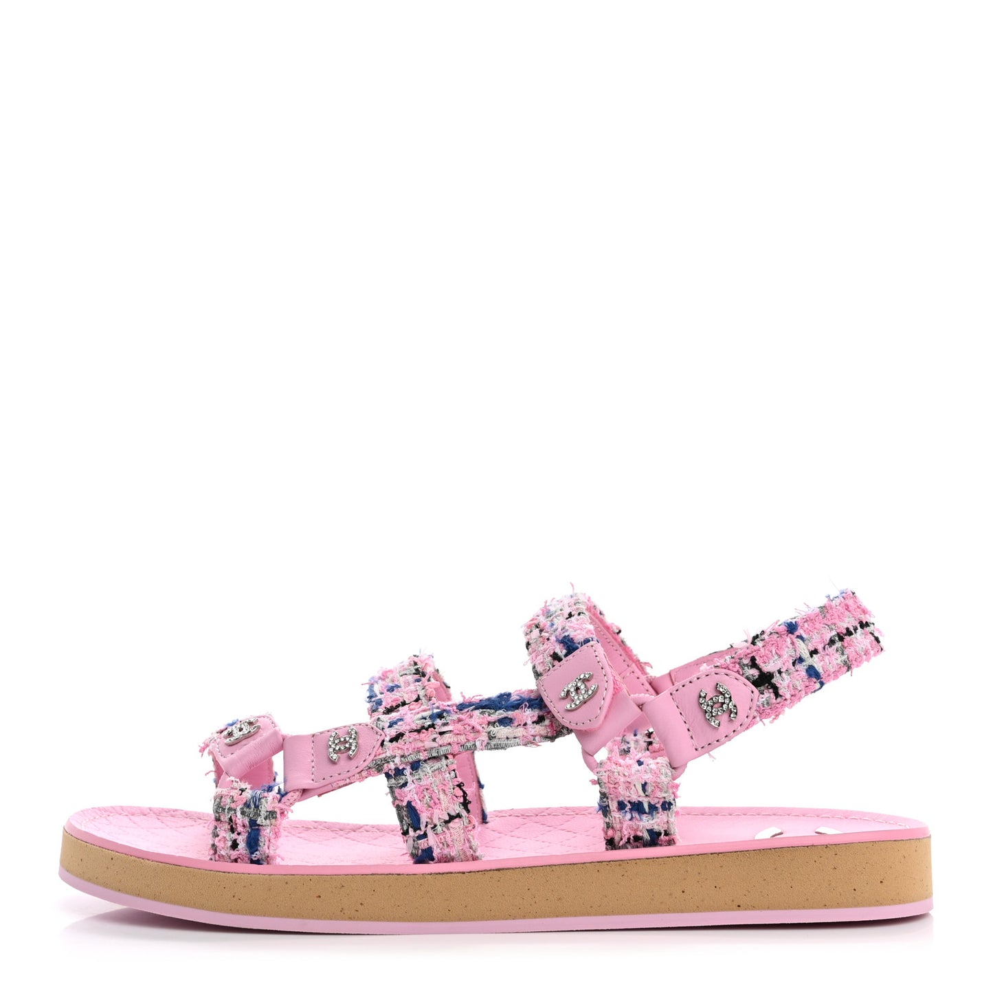 Tweed Lambskin Crystal CC Sandals 40 Pink Multicolor