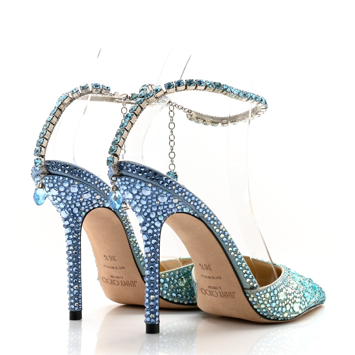 Jimmy Choo Satin Crystal Saeda 100 Pumps 36.5 Turquoise 4 of 10