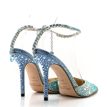 Jimmy Choo Satin Crystal Saeda 100 Pumps 36.5 Turquoise 4 of 10