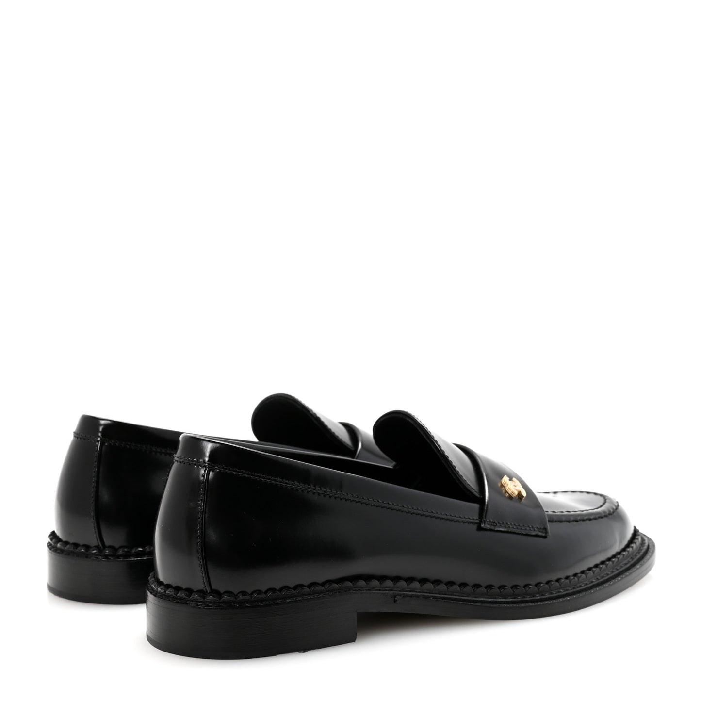 Shiny Calfskin Pearl CC Loafers 39 Black