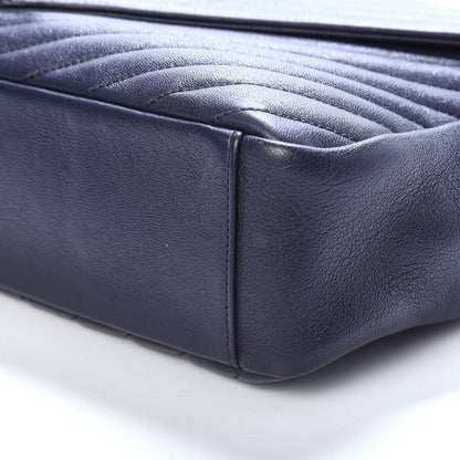 Saint Laurent Sheepskin Matelasse Chevron Monogram Large College Satchel Navy Blue 8 of 9