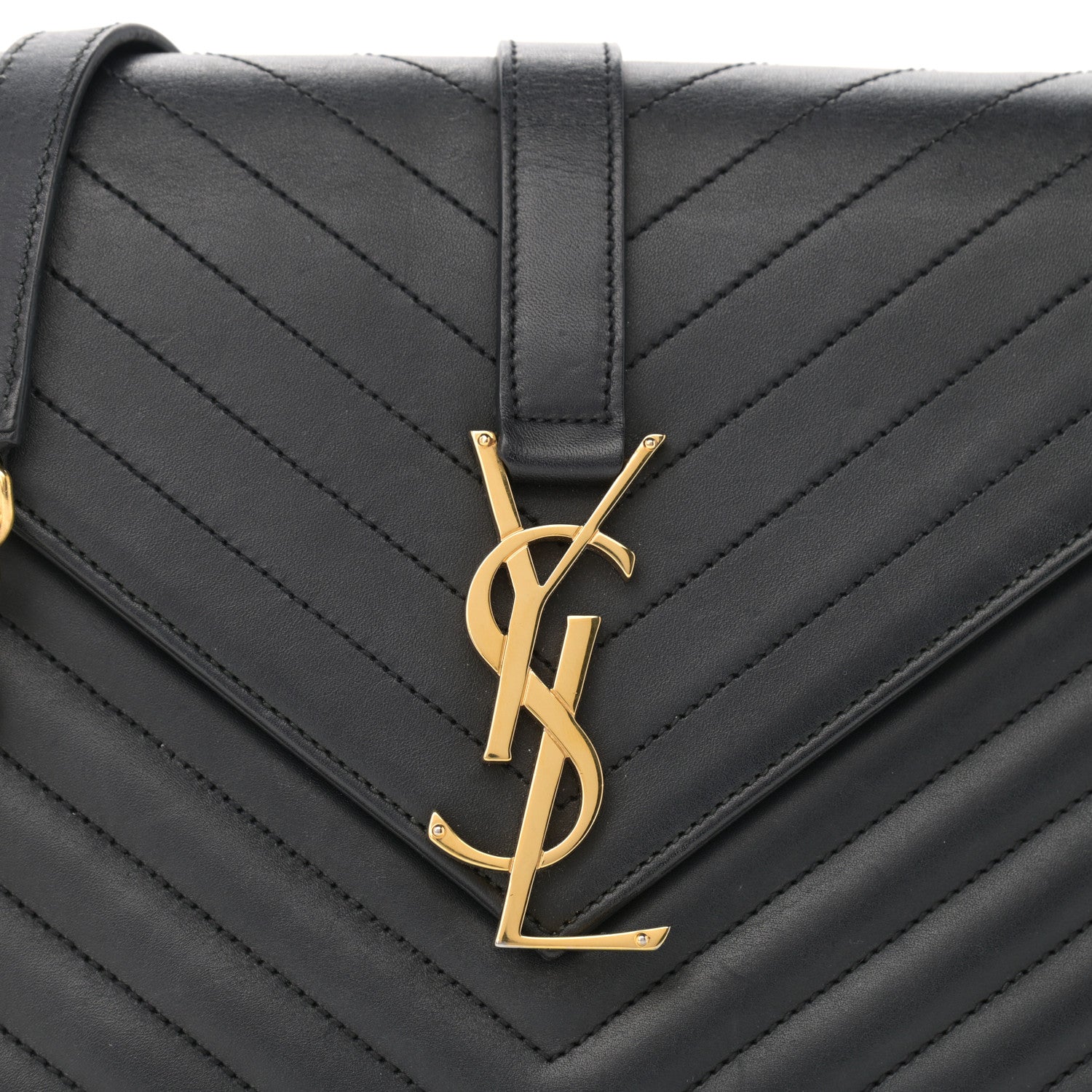Saint Laurent Calfskin Matelasse Chevron Medium Monogram Satchel Black 9 of 16