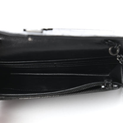 Saint Laurent Calfskin Crocodile Embossed Monogram Envelope Chain Wallet Black 5 of 10