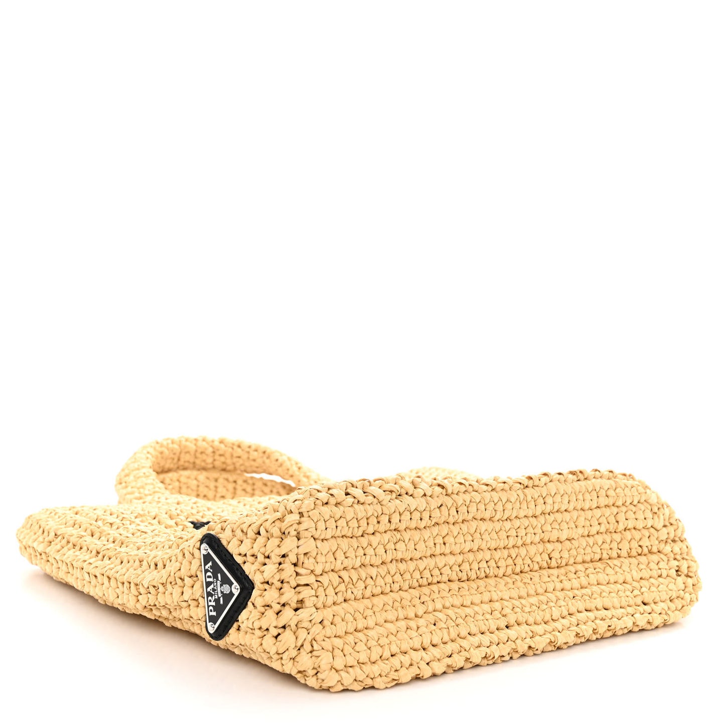 Yarn Raffia Effect Crochet Embroidered Small Logo Tote Naturale