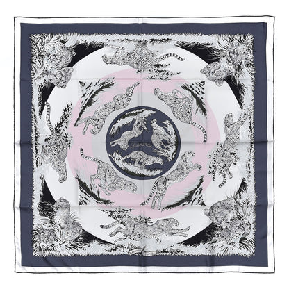 Hermes Silk Guepards Scarf 90 Gris Fonce White Rose Pale 1 of 4