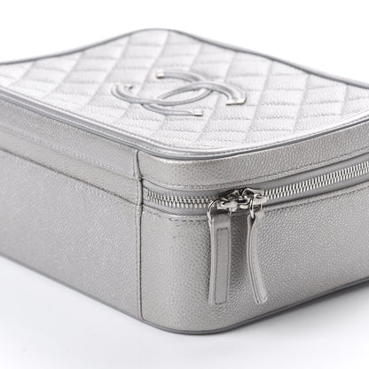 Chanel Metallic Caviar Quilted Large CC Filigree Vanity Case Silver 7 of 11